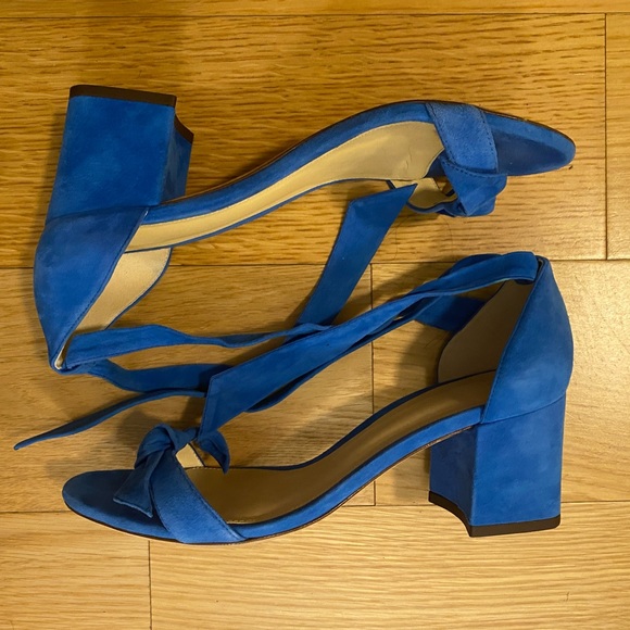 Alexandre Birman Blue Suede Clarita Bow Sandals Block Heel Size 37 - Picture 3 of 5